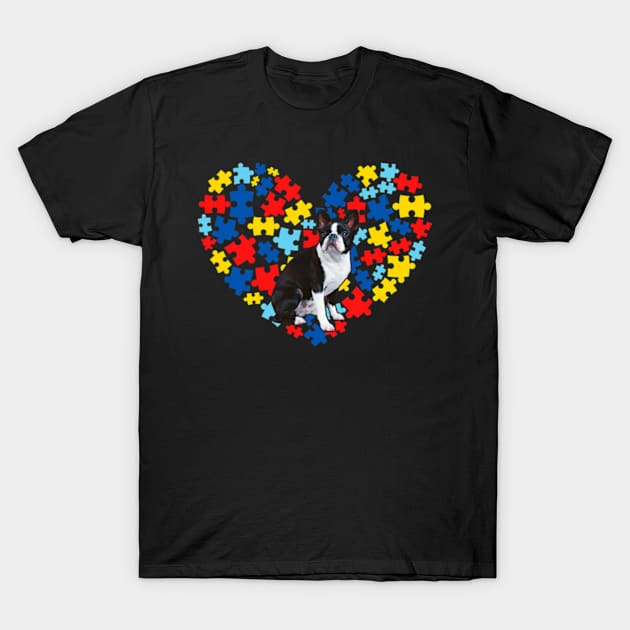 Boston Terrier Heart Dog Autism Awareness T-Shirt by eldridgejacqueline